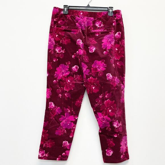 Isaac Mizrahi Live! NWOT Women's 14P Purple Floral Elastic Waist Velvet Pants - Picture 5 of 5